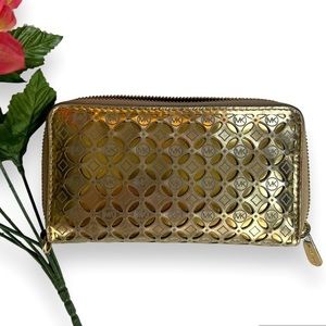 Michael Kors Vintage Designer Monogram Laser Cut Leather Zippered Wallet